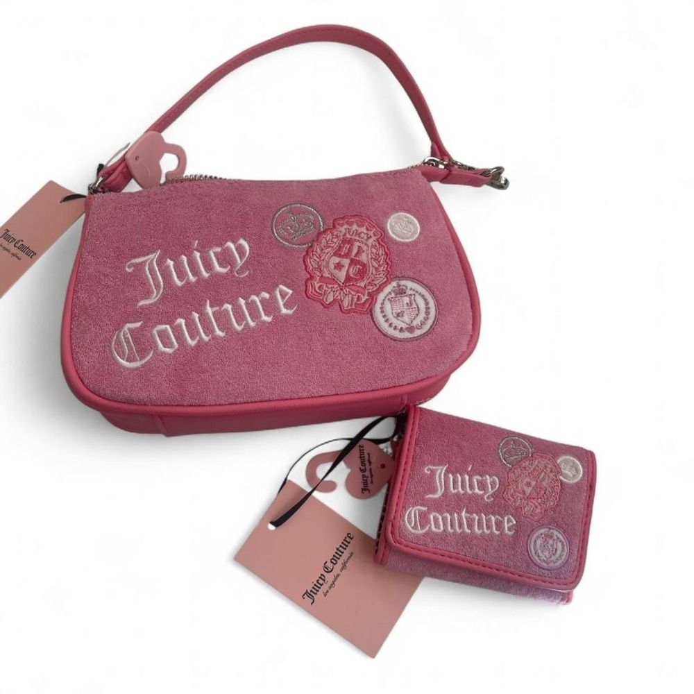 Juicy Couture Cherry Blossom Pink‎ Terry Cloth Wristlet and Trifold Wallet Set